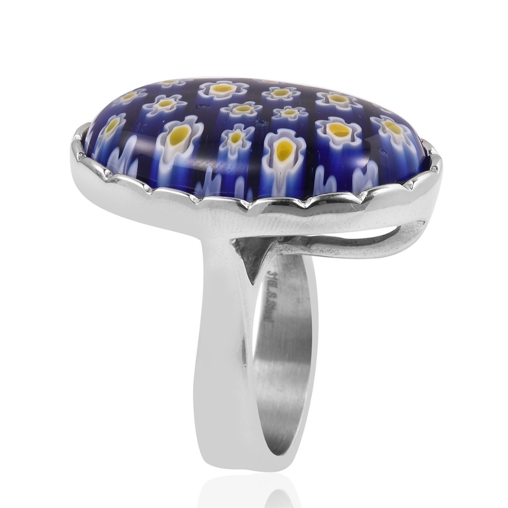 Blue Color Murano Millefiori Glass Stainless Ring - Picture 4 of 5